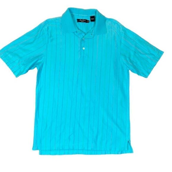 Alan Flusser Golf 100% Cotton Polor Aqua with Multicolor Pinstripes Size Medium - Picture 1 of 8